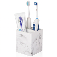 Toothbrush Holder for Bathroom Countertop – 3 Slot Electric Toothbrush & Toothpaste Organizer, Marble White Vanity Storage Cup for Shower & Sink