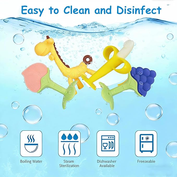 Freezer safe teething toy for babies with textured chew surface