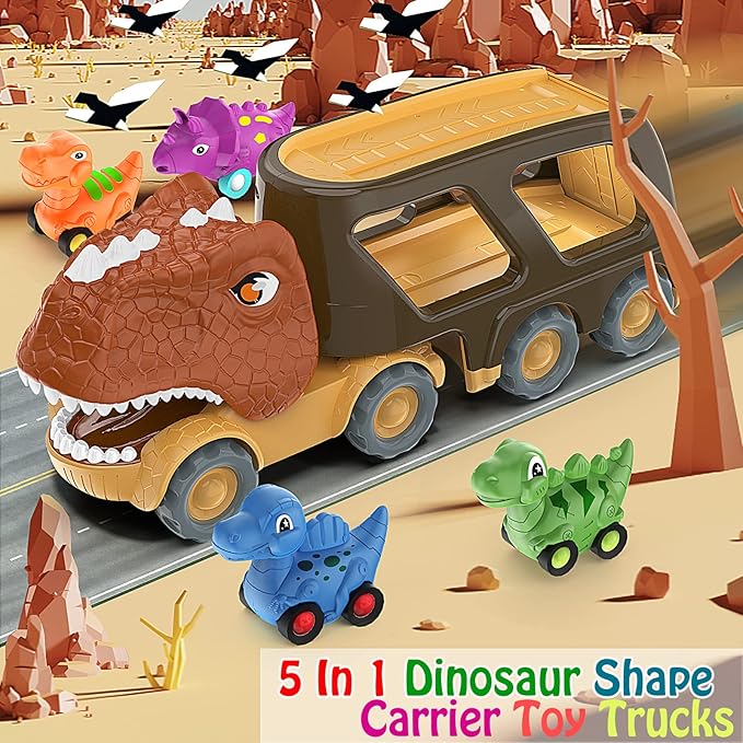 Friction powered toy truck for kids dinosaur vehicle set