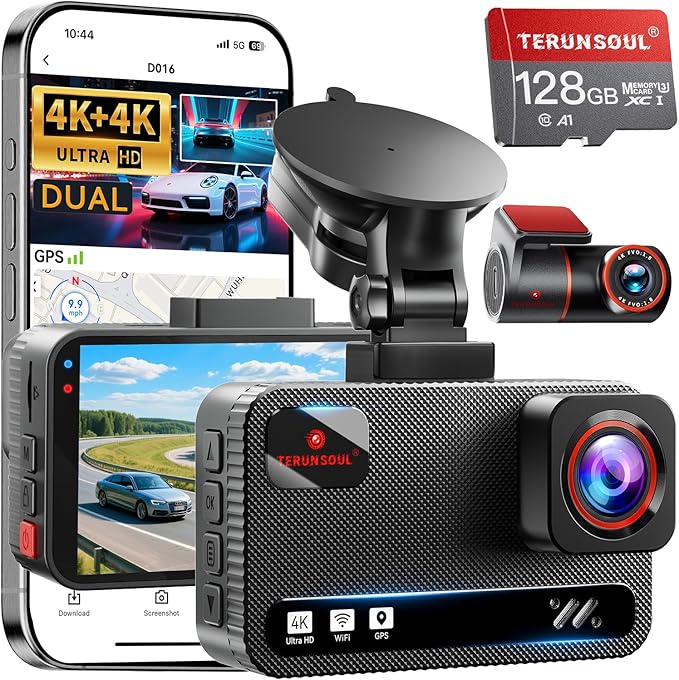 4K Front and Rear Car Dash Camera Mounted in Vehicle