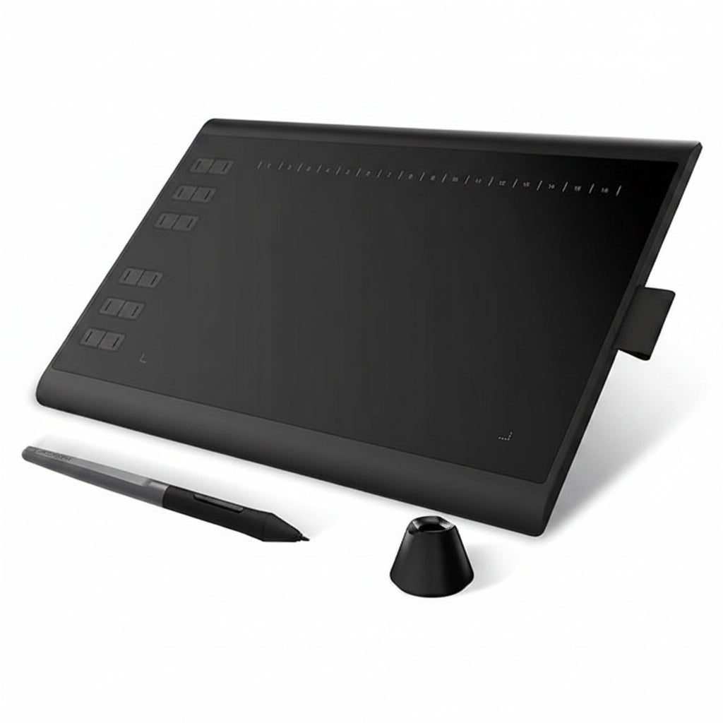 drawing tablet front view with stylus and shortcut keys