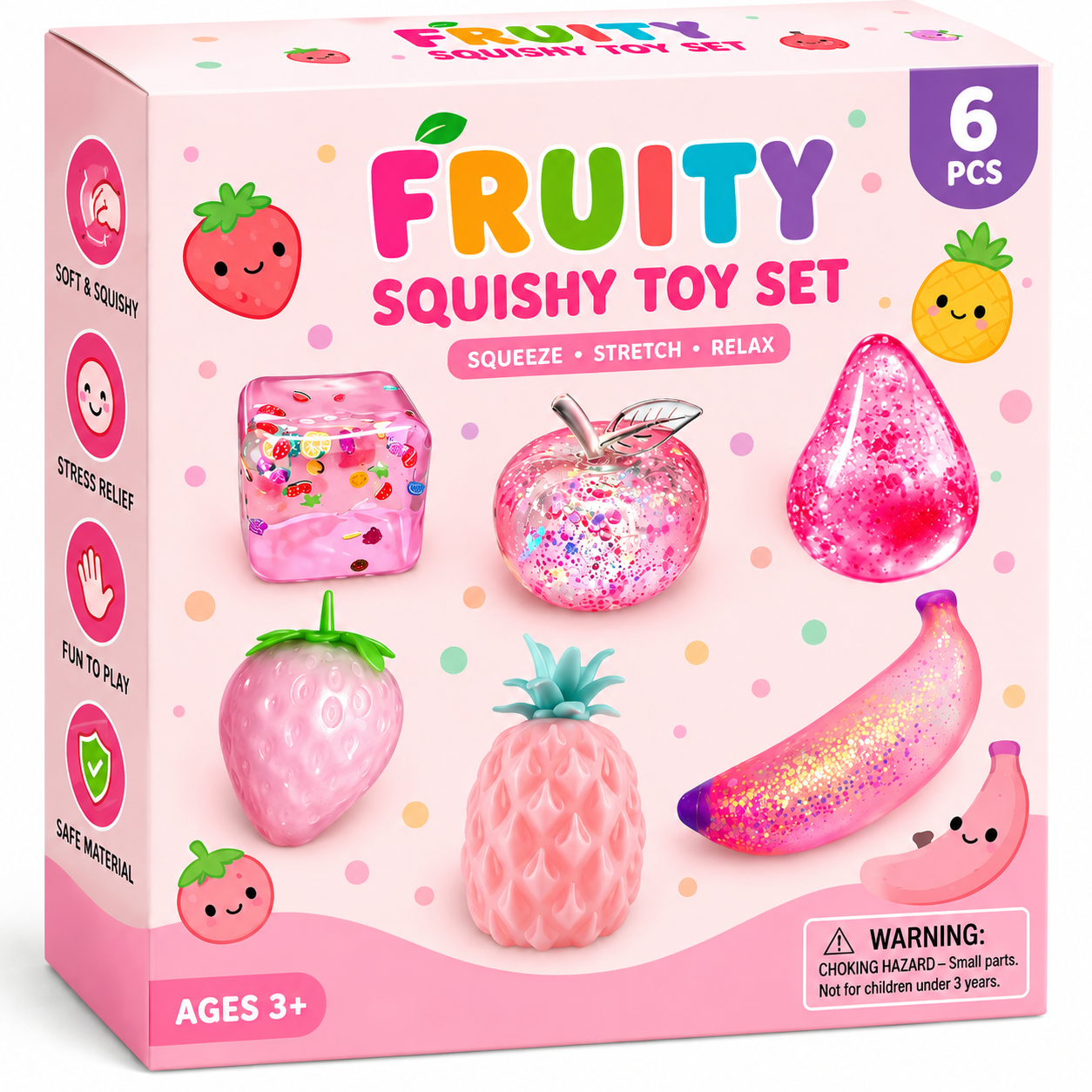 Fruit squeeze toy set with soft squishy texture