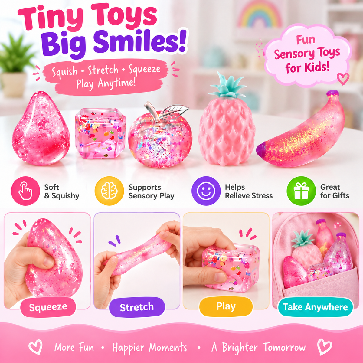 Fruit squishy fidget toy for tactile play