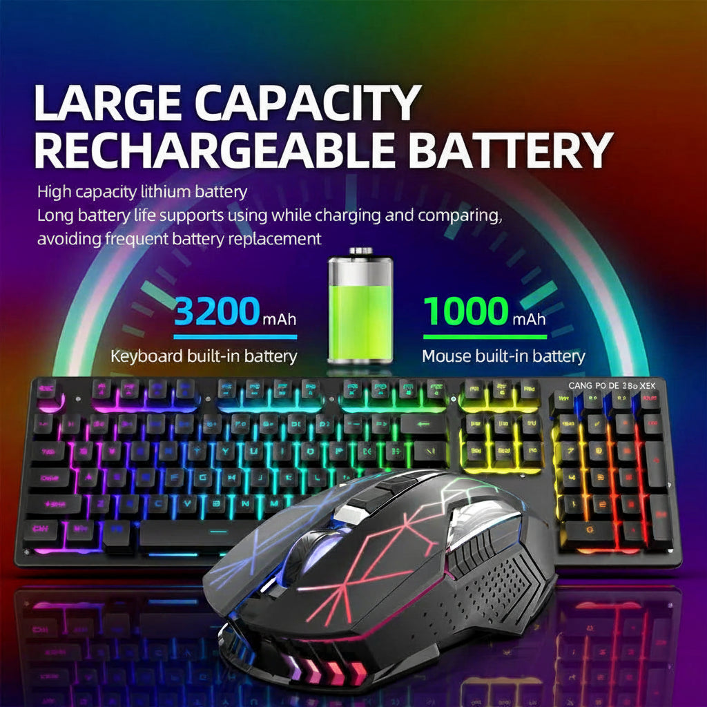 Full size RGB backlit keyboard with wireless silent mouse set