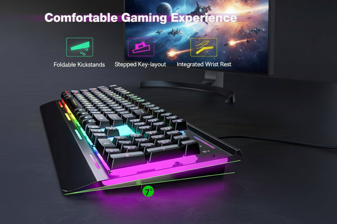 gaming keyboard front view with RGB lighting
