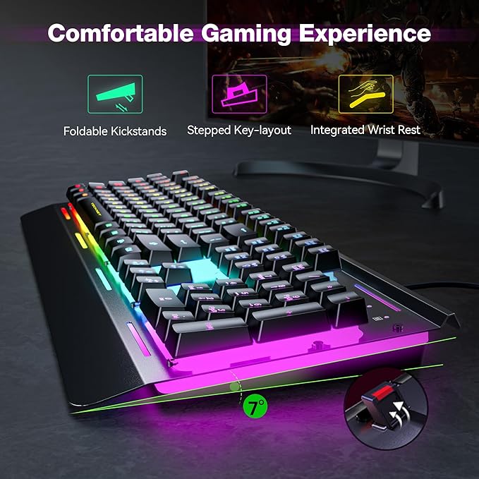 gaming keyboard front view with RGB lighting