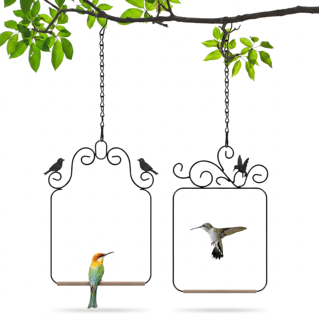 Bird Swing Perch Metal Frame with Wooden Dowel for Garden