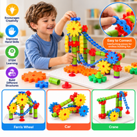 Gear construction toy with multiple models including car swing and Ferris wheel