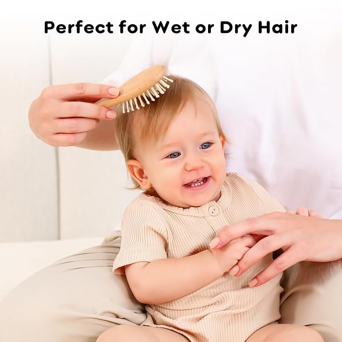 Gentle grooming for newborns using ultra-soft goat hair baby brush