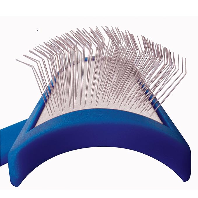 Gentle medium dog grooming brush with long soft bristles