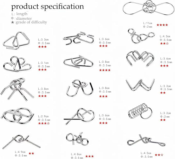 Gift Puzzle Set – 24 Metal Wire Brain Teasers, IQ Test Puzzles for Party Favors