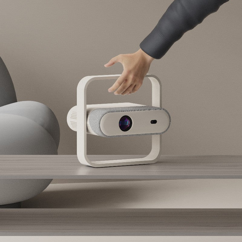 Home projector with integrated adjustable gimbal stand