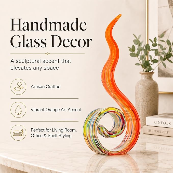 Art glass ornament displayed on an office bookshelf