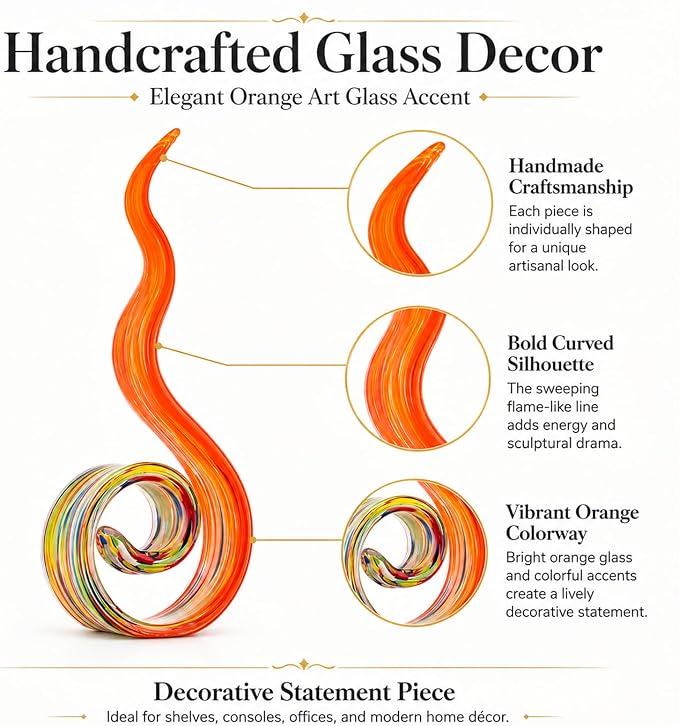 Decorative glass sculpture arranged on a modern TV stand