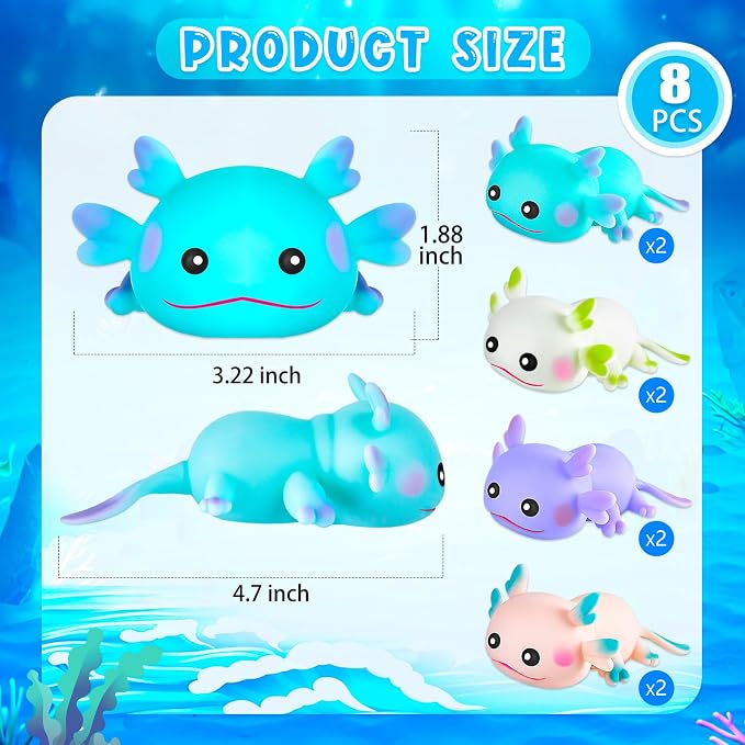 Glitter axolotl squeeze toy with colourful design