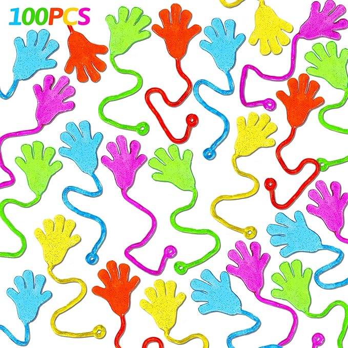 100PCS glitter sticky hands for kids, perfect for party favors and prizes