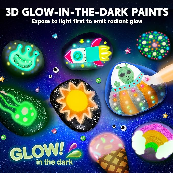 Glow-in-the-dark rock painting kit for arts & crafts, perfect for boys and girls