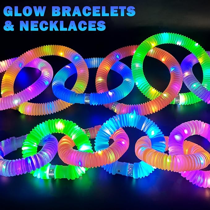 Glow in the dark party supplies, fun light-up necklaces and bracelets