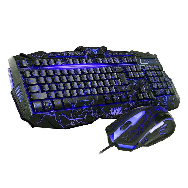Keyboard and mouse combo with glowing letter keys