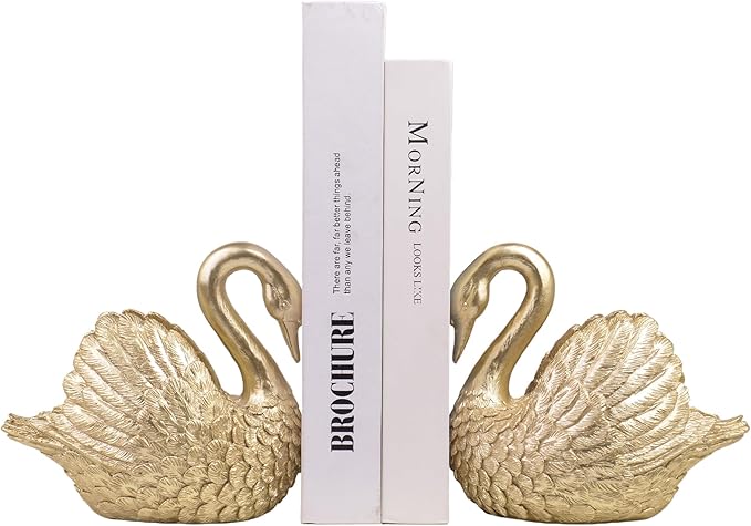 Gold Swan Decorative Book Ends Set Of Two For Stylish Shelf Organization
