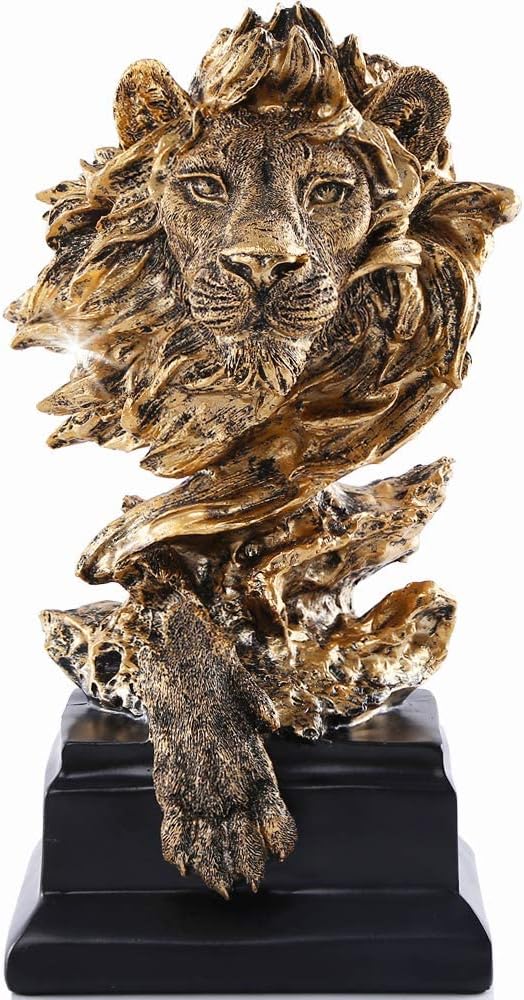 Golden lion figurine with detailed sandstone-style textured finish