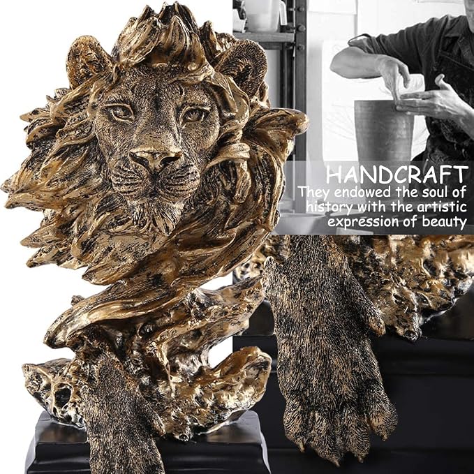 Golden lion figurine placed on an office desk for decoration