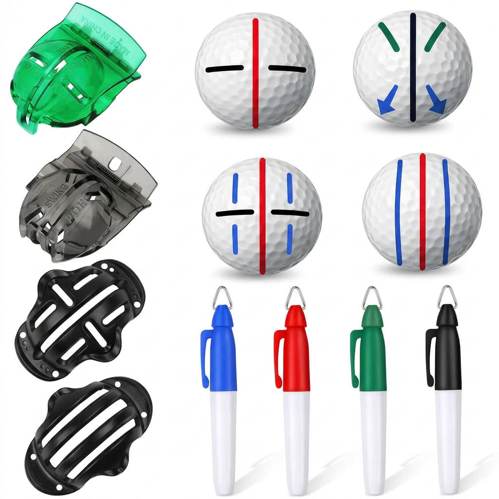 Golf ball line marker tool with color pens for accurate alignment