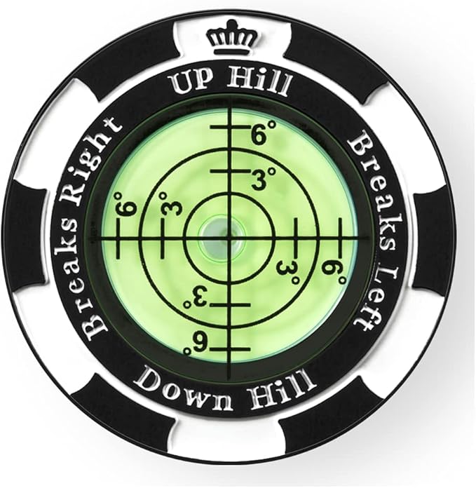 Golf ball marker with green reading aid for accurate putting