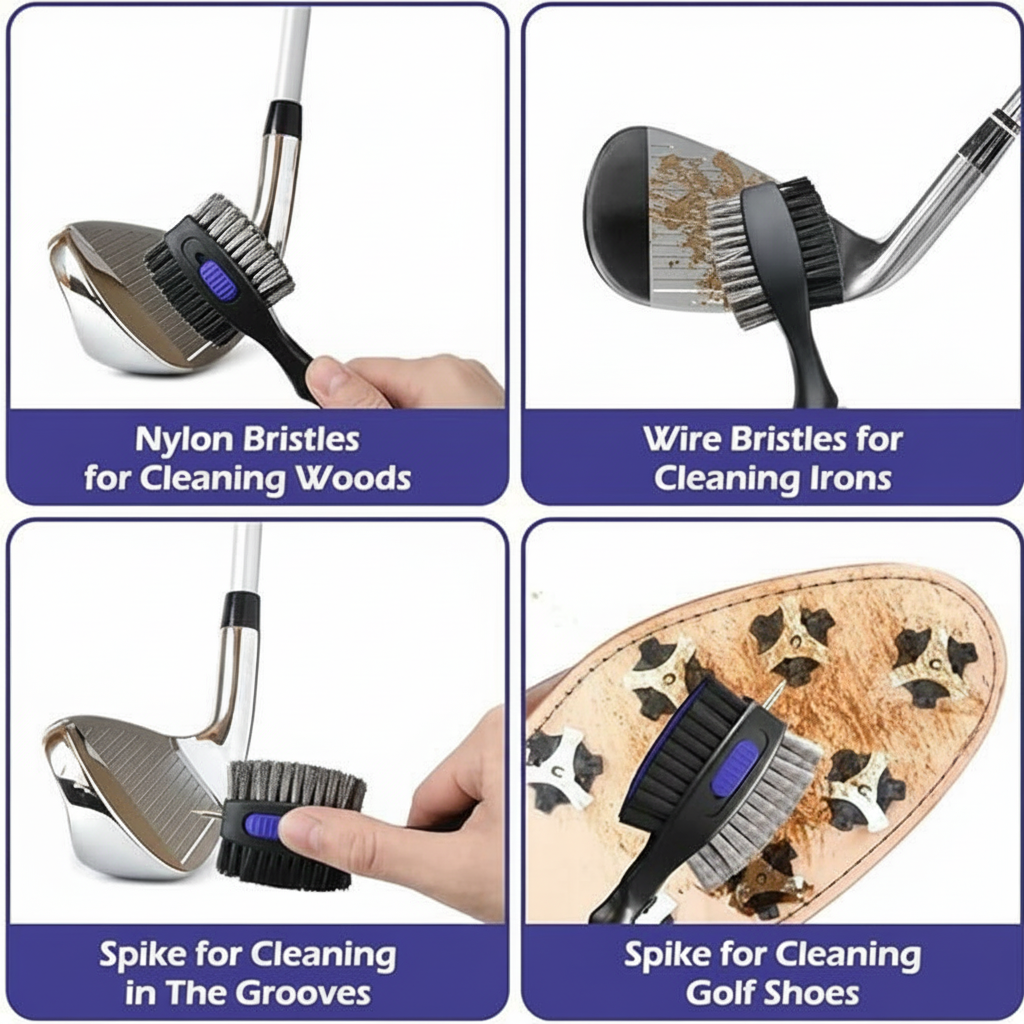 2 pack golf cleaning brush with durable bristles and spik