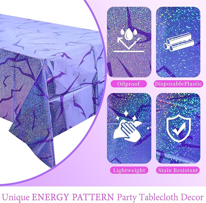 Graduation and bachelor party table decorations with purple demon energy pattern