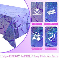 Graduation and bachelor party table decorations with purple demon energy pattern