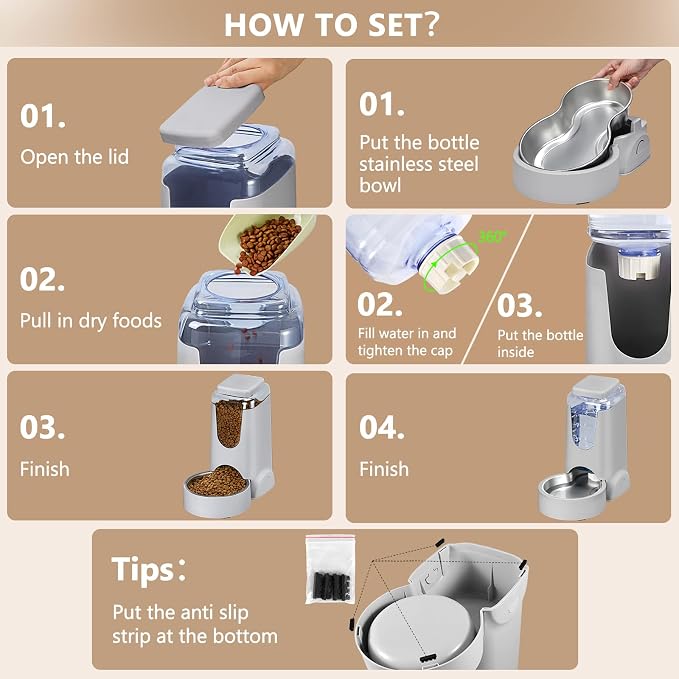 Gravity-Fed Pet Food And Water Dispenser With Large Capacity