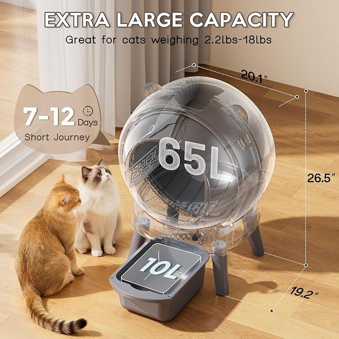 Gray cat litter box with app linked use