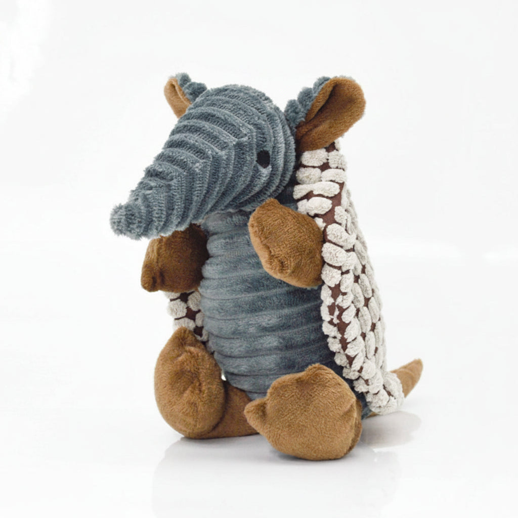 Gray armadillo plush squeaky dog toy