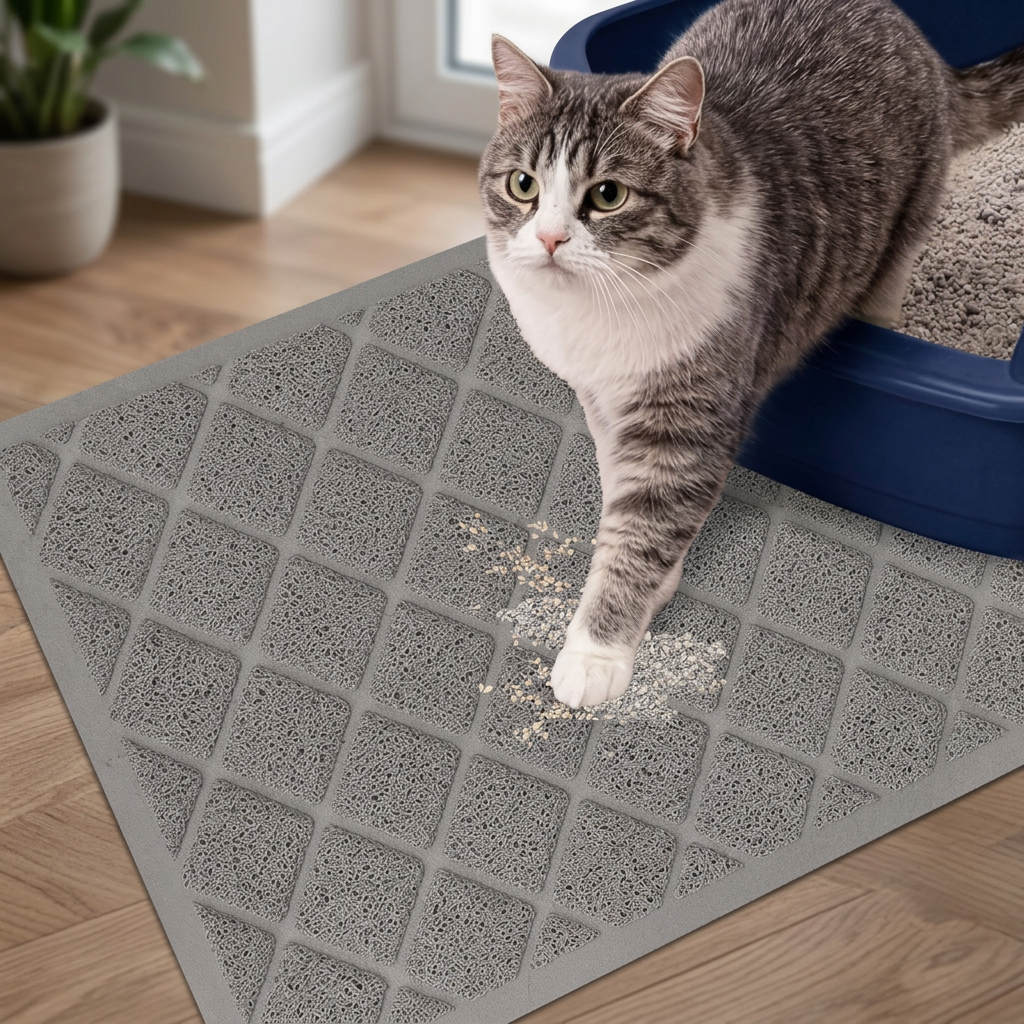 Gray cat litter mat for indoor litter box area
