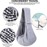 Gray reversible pet carrier sling shown in package layout