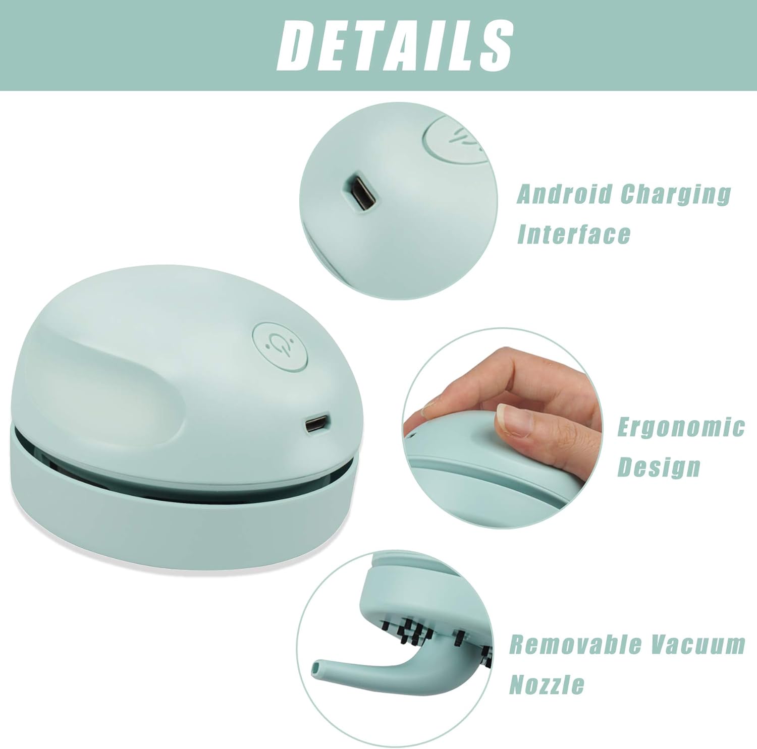 Light Green USB Charging Desktop Vacuum Cleaner, Perfect for Home, Office, and Car Cleaning