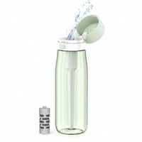Green 22 oz water bottle with built-in filter design for daily use
