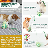 Green Ladybug Cat Toy with Treat Dispenser and Rolling Ball
