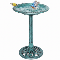 28-inch polyresin pedestal bird bath with 20-inch bowl in green