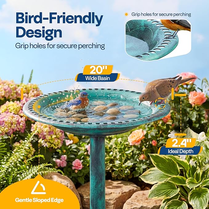 Polyresin garden bird bath suitable for patio yard and lawn use