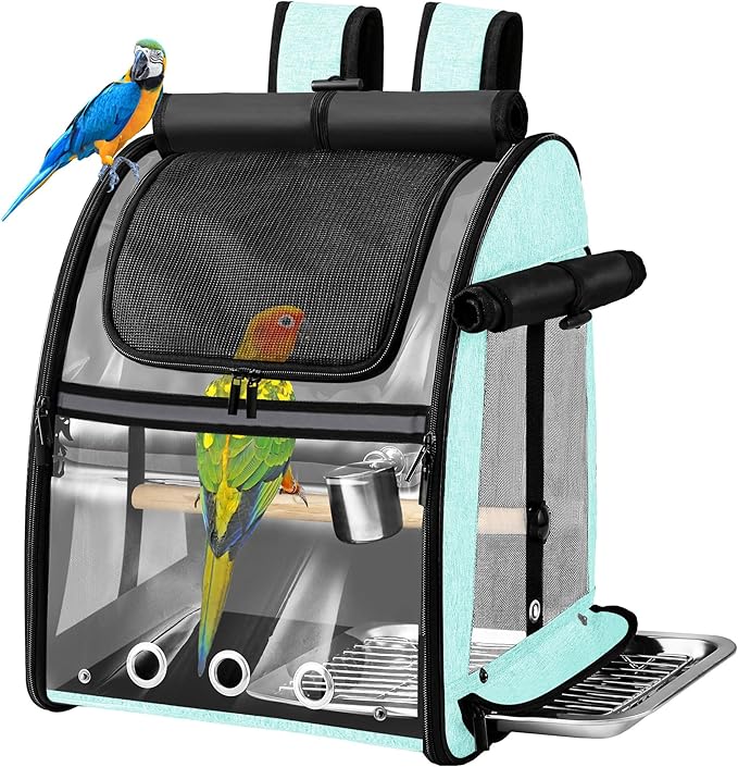 portable bird carrier bag with indestructible stainless steel mesh, tray, and perch