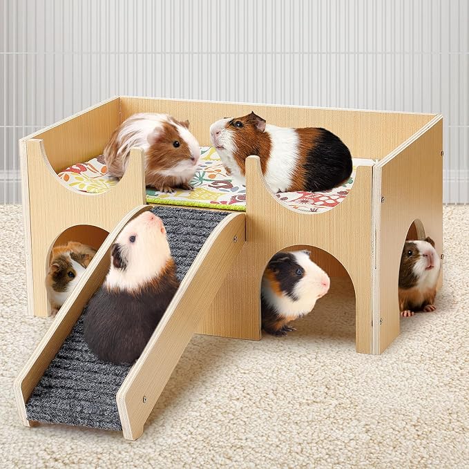Upgraded Guinea Pig Castle Wooden House with Stairs