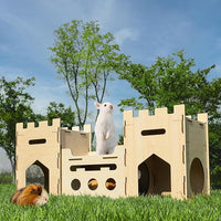 Guinea Pig Wooden Castle House Sturdy Multilevel Pet Habitat