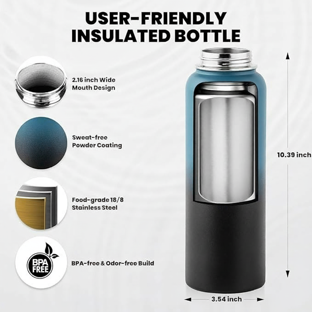 Gym water bottle with straw spout lid for easy drinking