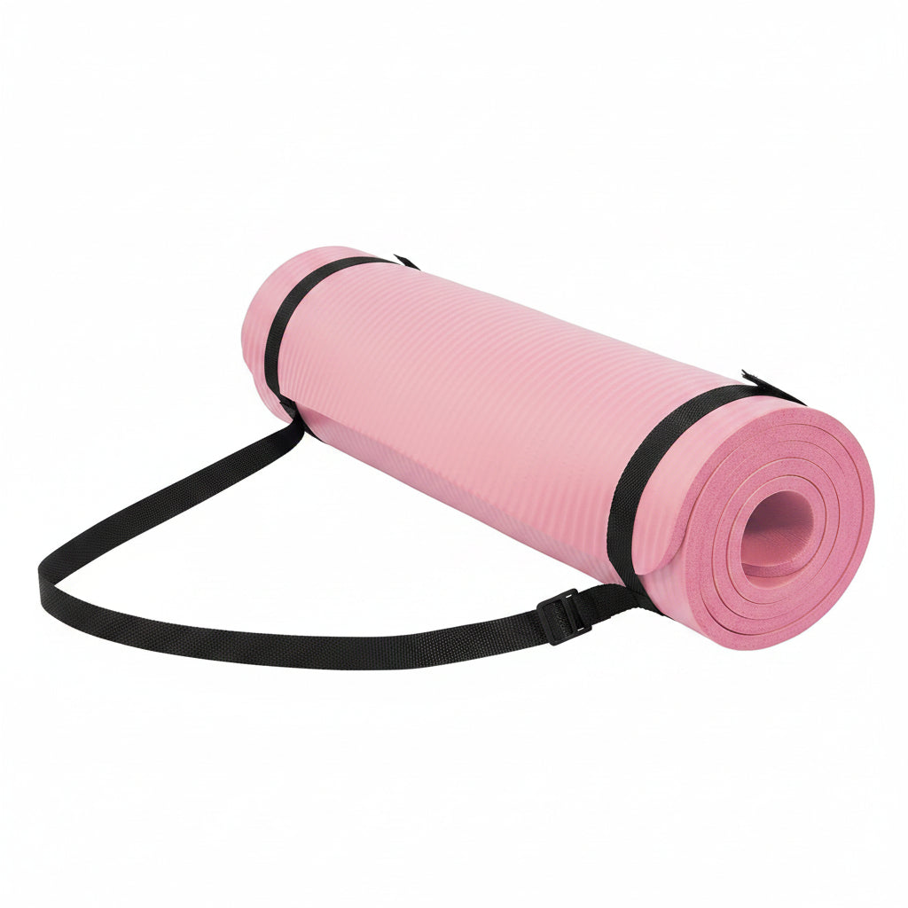 Half-inch extra-thick yoga mat with carrying strap