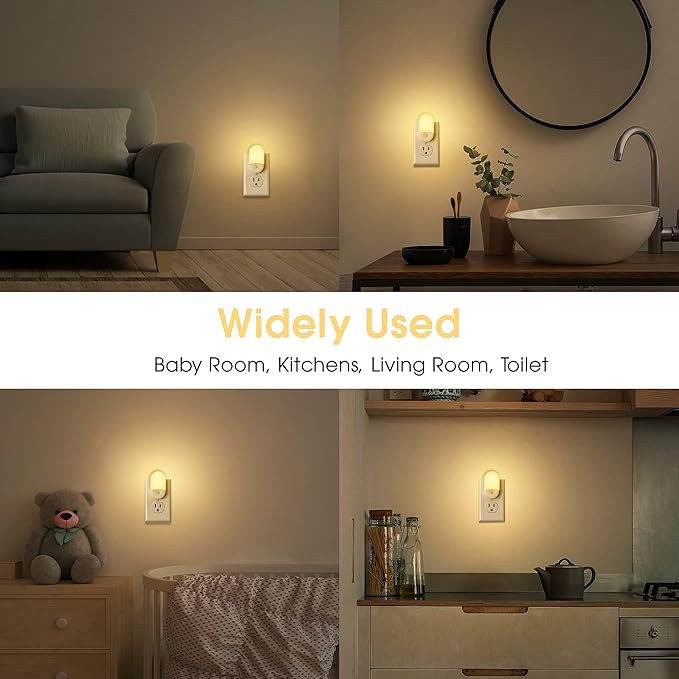 LED night lights plugged into hallway outlet for nighttime visibility