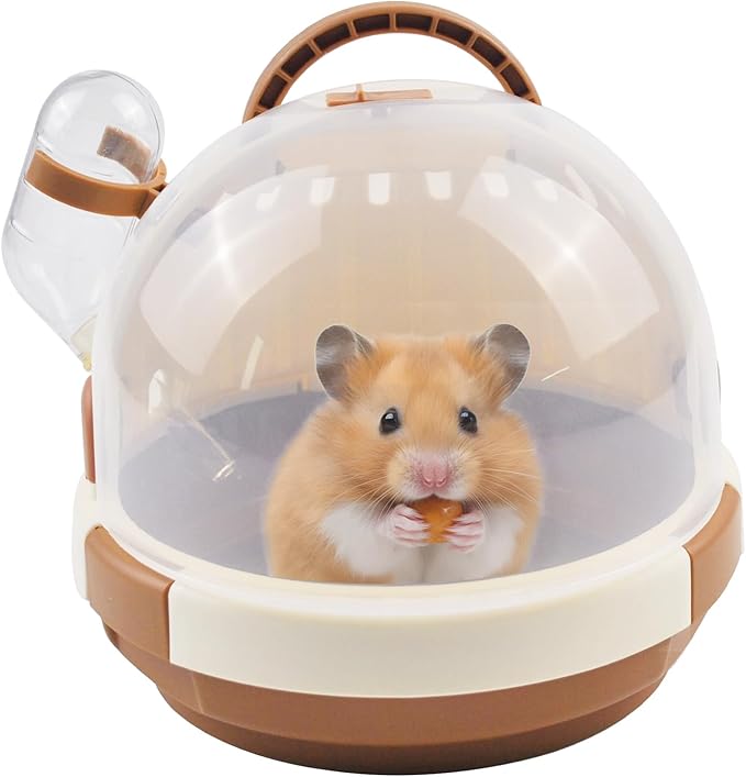 Hamster Carrier Cage with Built-in Water Bottle, Portable Travel Case for Small Animal