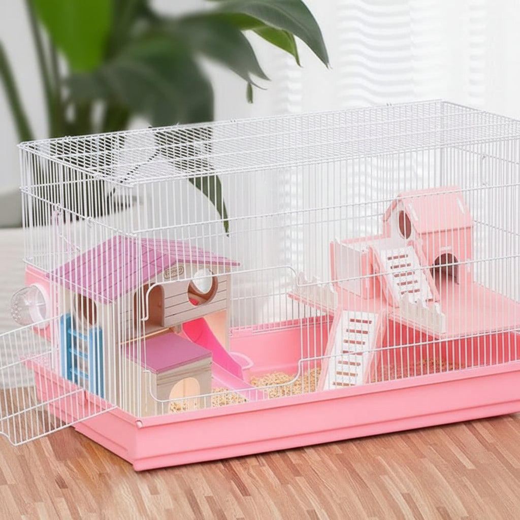 Hamster Ladder and Slide Toy for Small Animals with Wooden Hideout