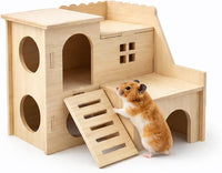 Tiny Hamster Maze Wood House Double Decker Slide Hideout